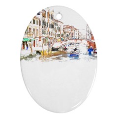 Venice T- Shirt Venice Voyage Art Digital Painting Watercolor Discovery T- Shirt (3) Oval Ornament (two Sides) by ZUXUMI