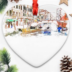 Venice T- Shirt Venice Voyage Art Digital Painting Watercolor Discovery T- Shirt (3) Heart Ornament (two Sides) by ZUXUMI