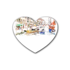 Venice T- Shirt Venice Voyage Art Digital Painting Watercolor Discovery T- Shirt (3) Rubber Heart Coaster (4 Pack) by ZUXUMI