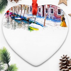 Venice T- Shirt Venice Voyage Art Digital Painting Watercolor Discovery T- Shirt (4) Heart Ornament (two Sides) by ZUXUMI