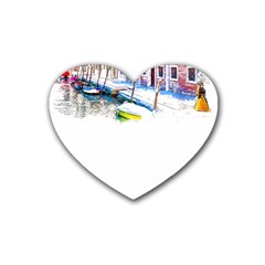 Venice T- Shirt Venice Voyage Art Digital Painting Watercolor Discovery T- Shirt (4) Rubber Coaster (heart) by ZUXUMI