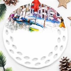 Venice T- Shirt Venice Voyage Art Digital Painting Watercolor Discovery T- Shirt (4) Ornament (round Filigree) by ZUXUMI