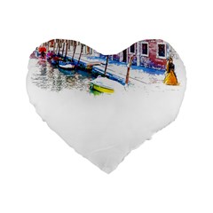 Venice T- Shirt Venice Voyage Art Digital Painting Watercolor Discovery T- Shirt (4) Standard 16  Premium Flano Heart Shape Cushions by ZUXUMI