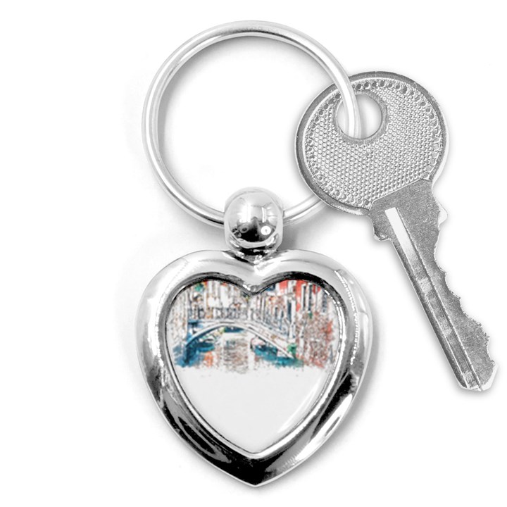 Venice T- Shirt Venice Voyage Art Digital Painting Watercolor Discovery T- Shirt Key Chain (Heart)