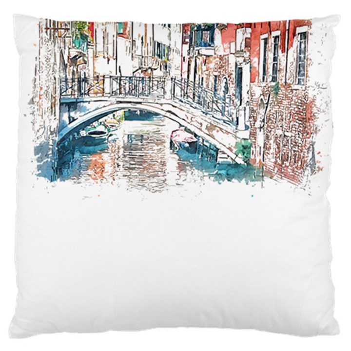 Venice T- Shirt Venice Voyage Art Digital Painting Watercolor Discovery T- Shirt Large Premium Plush Fleece Cushion Case (Two Sides)