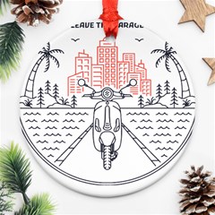 Vespa T- Shirt Hit The Road 3 T- Shirt Ornament (round)