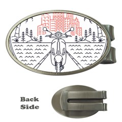 Vespa T- Shirt Hit The Road 3 T- Shirt Money Clips (oval)  by ZUXUMI