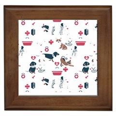 Veterinarian Gift T- Shirt Veterinary Medicine, Happy And Healthy Friends    Pattern    Coral Backgr Framed Tile by ZUXUMI