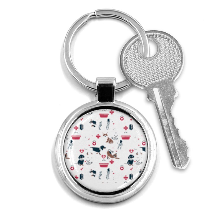 Veterinarian Gift T- Shirt Veterinary Medicine, Happy And Healthy Friends    Pattern    Coral Backgr Key Chain (Round)