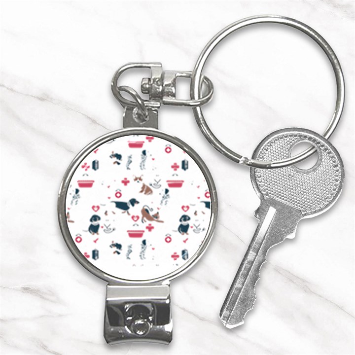 Veterinarian Gift T- Shirt Veterinary Medicine, Happy And Healthy Friends    Pattern    Coral Backgr Nail Clippers Key Chain