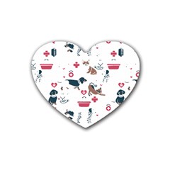 Veterinarian Gift T- Shirt Veterinary Medicine, Happy And Healthy Friends    Pattern    Coral Backgr Rubber Coaster (heart) by ZUXUMI