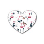 Veterinarian Gift T- Shirt Veterinary Medicine, Happy And Healthy Friends    Pattern    Coral Backgr Rubber Heart Coaster (4 pack) Front