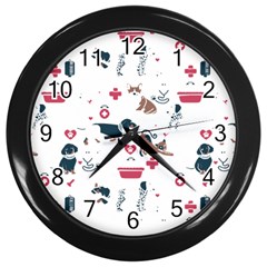 Veterinarian Gift T- Shirt Veterinary Medicine, Happy And Healthy Friends    Pattern    Coral Backgr Wall Clock (black) by ZUXUMI