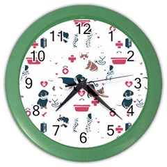 Veterinarian Gift T- Shirt Veterinary Medicine, Happy And Healthy Friends    Pattern    Coral Backgr Color Wall Clock by ZUXUMI