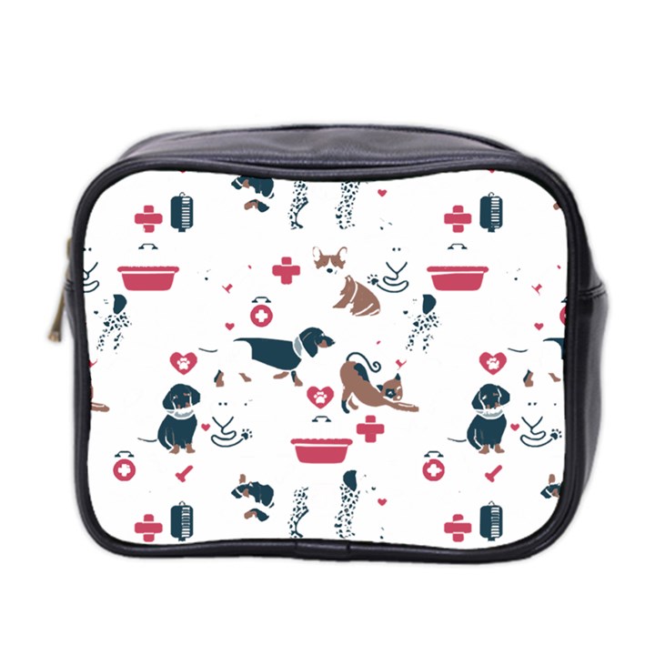 Veterinarian Gift T- Shirt Veterinary Medicine, Happy And Healthy Friends    Pattern    Coral Backgr Mini Toiletries Bag (Two Sides)