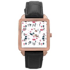 Veterinarian Gift T- Shirt Veterinary Medicine, Happy And Healthy Friends    Pattern    Coral Backgr Rose Gold Leather Watch  by ZUXUMI