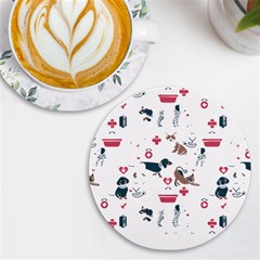 Veterinarian Gift T- Shirt Veterinary Medicine, Happy And Healthy Friends    Pattern    Coral Backgr Uv Print Round Tile Coaster by ZUXUMI