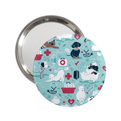 Veterinarian Medicine T- Shirt Veterinary Medicine, Happy And Healthy Friends    Aqua Background Red 2 25  Handbag Mirrors by ZUXUMI