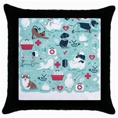 Veterinarian Medicine T- Shirt Veterinary Medicine, Happy And Healthy Friends    Aqua Background Red Throw Pillow Case (black) by ZUXUMI