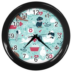 Veterinarian Medicine T- Shirt Veterinary Medicine, Happy And Healthy Friends    Aqua Background Red Wall Clock (black) by ZUXUMI