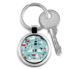 Veterinarian Medicine T- Shirt Veterinary Medicine, Happy And Healthy Friends    Aqua Background Red Key Chain (round) by ZUXUMI