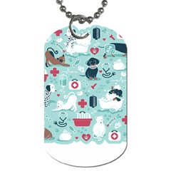 Veterinarian Medicine T- Shirt Veterinary Medicine, Happy And Healthy Friends    Aqua Background Red Dog Tag (two Sides) by ZUXUMI