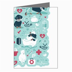 Veterinarian Medicine T- Shirt Veterinary Medicine, Happy And Healthy Friends    Aqua Background Red Greeting Card by ZUXUMI