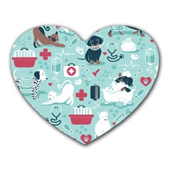 Veterinarian Medicine T- Shirt Veterinary Medicine, Happy And Healthy Friends    Aqua Background Red Heart Mousepad by ZUXUMI