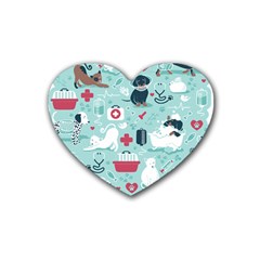 Veterinarian Medicine T- Shirt Veterinary Medicine, Happy And Healthy Friends    Aqua Background Red Rubber Coaster (heart) by ZUXUMI