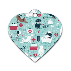 Veterinarian Medicine T- Shirt Veterinary Medicine, Happy And Healthy Friends    Aqua Background Red Dog Tag Heart (one Side) by ZUXUMI