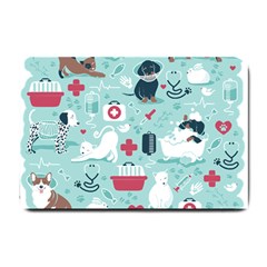 Veterinarian Medicine T- Shirt Veterinary Medicine, Happy And Healthy Friends    Aqua Background Red Small Doormat by ZUXUMI