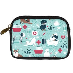 Veterinarian Medicine T- Shirt Veterinary Medicine, Happy And Healthy Friends    Aqua Background Red Digital Camera Leather Case by ZUXUMI