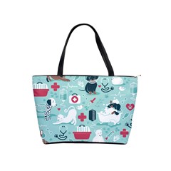 Veterinarian Medicine T- Shirt Veterinary Medicine, Happy And Healthy Friends    Aqua Background Red Classic Shoulder Handbag by ZUXUMI