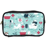 Veterinarian Medicine T- Shirt Veterinary Medicine, Happy And Healthy Friends    Aqua Background Red Toiletries Bag (Two Sides) Back