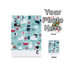 Veterinarian Medicine T- Shirt Veterinary Medicine, Happy And Healthy Friends    Aqua Background Red Playing Cards 54 Designs (mini) by ZUXUMI