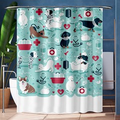 Veterinarian Medicine T- Shirt Veterinary Medicine, Happy And Healthy Friends    Aqua Background Red Shower Curtain 60  X 72  (medium)  by ZUXUMI