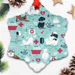 Veterinarian Medicine T- Shirt Veterinary Medicine, Happy And Healthy Friends    Aqua Background Red Ornament (Snowflake) Front