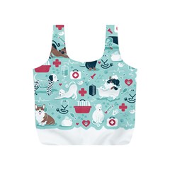 Veterinarian Medicine T- Shirt Veterinary Medicine, Happy And Healthy Friends    Aqua Background Red Full Print Recycle Bag (s) by ZUXUMI