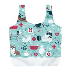 Veterinarian Medicine T- Shirt Veterinary Medicine, Happy And Healthy Friends    Aqua Background Red Full Print Recycle Bag (l) by ZUXUMI