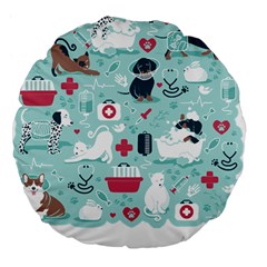 Veterinarian Medicine T- Shirt Veterinary Medicine, Happy And Healthy Friends    Aqua Background Red Large 18  Premium Flano Round Cushions by ZUXUMI