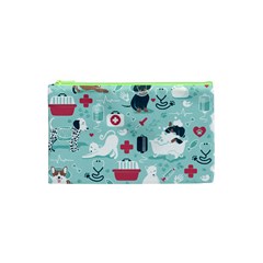 Veterinarian Medicine T- Shirt Veterinary Medicine, Happy And Healthy Friends    Aqua Background Red Cosmetic Bag (xs) by ZUXUMI