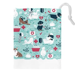 Veterinarian Medicine T- Shirt Veterinary Medicine, Happy And Healthy Friends    Aqua Background Red Drawstring Pouch (4xl) by ZUXUMI