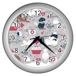 Veterinarian Medicine T- Shirt Veterinary Medicine, Happy And Healthy Friends    Grey Background Red Wall Clock (Silver) Front