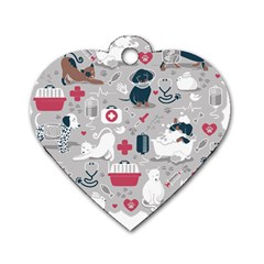 Veterinarian Medicine T- Shirt Veterinary Medicine, Happy And Healthy Friends    Grey Background Red Dog Tag Heart (one Side) by ZUXUMI