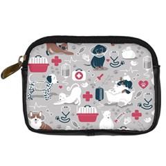 Veterinarian Medicine T- Shirt Veterinary Medicine, Happy And Healthy Friends    Grey Background Red Digital Camera Leather Case by ZUXUMI