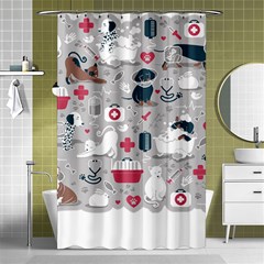 Veterinarian Medicine T- Shirt Veterinary Medicine, Happy And Healthy Friends    Grey Background Red Shower Curtain 48  X 72  (small)  by ZUXUMI