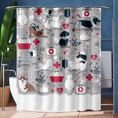 Veterinarian Medicine T- Shirt Veterinary Medicine, Happy And Healthy Friends    Grey Background Red Shower Curtain 60  X 72  (medium)  by ZUXUMI