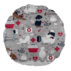 Veterinarian Medicine T- Shirt Veterinary Medicine, Happy And Healthy Friends    Grey Background Red Large 18  Premium Round Cushions by ZUXUMI