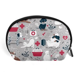 Veterinarian Medicine T- Shirt Veterinary Medicine, Happy And Healthy Friends    Grey Background Red Accessory Pouch (large) by ZUXUMI