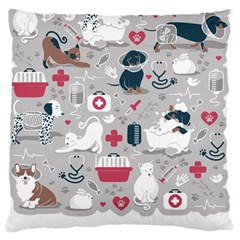 Veterinarian Medicine T- Shirt Veterinary Medicine, Happy And Healthy Friends    Grey Background Red Standard Premium Plush Fleece Cushion Case (one Side) by ZUXUMI